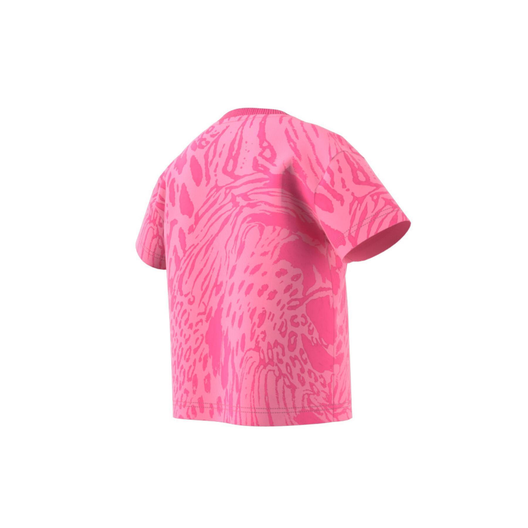 Regularny bawełniany t-shirt z hybrydowym nadrukiem zwierzęcym dla dziewczynek adidas Future Icons
