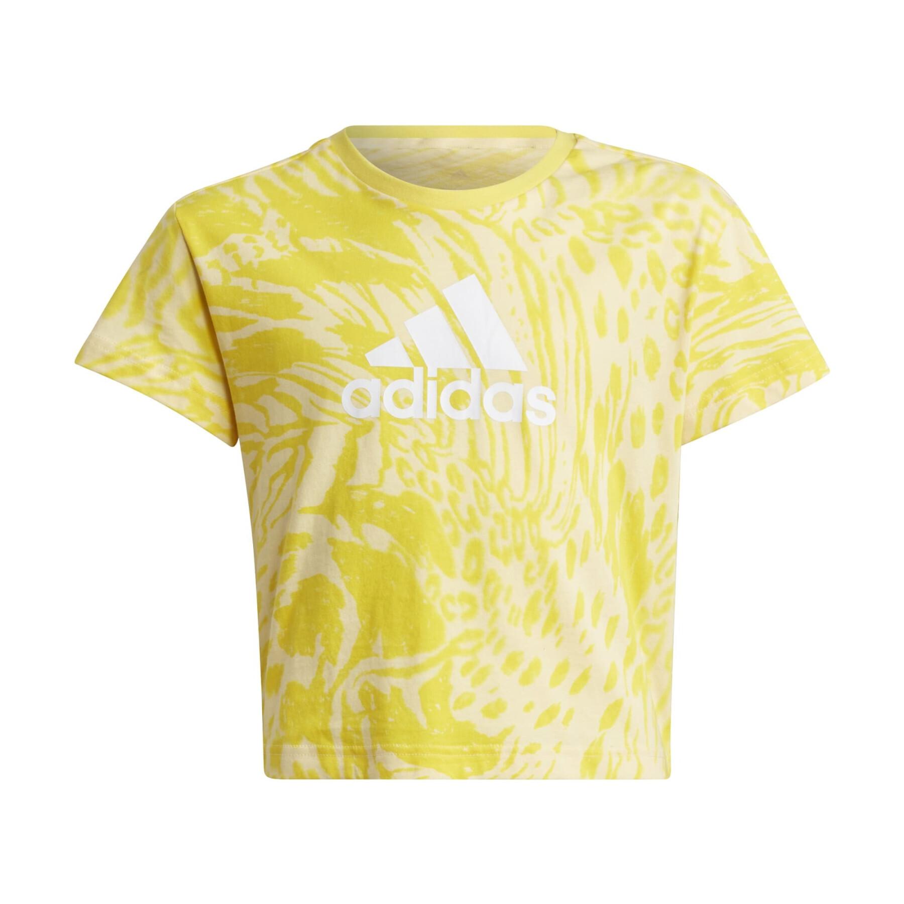 Regularny bawełniany t-shirt z hybrydowym nadrukiem zwierzęcym dla dziewczynek adidas Future Icons