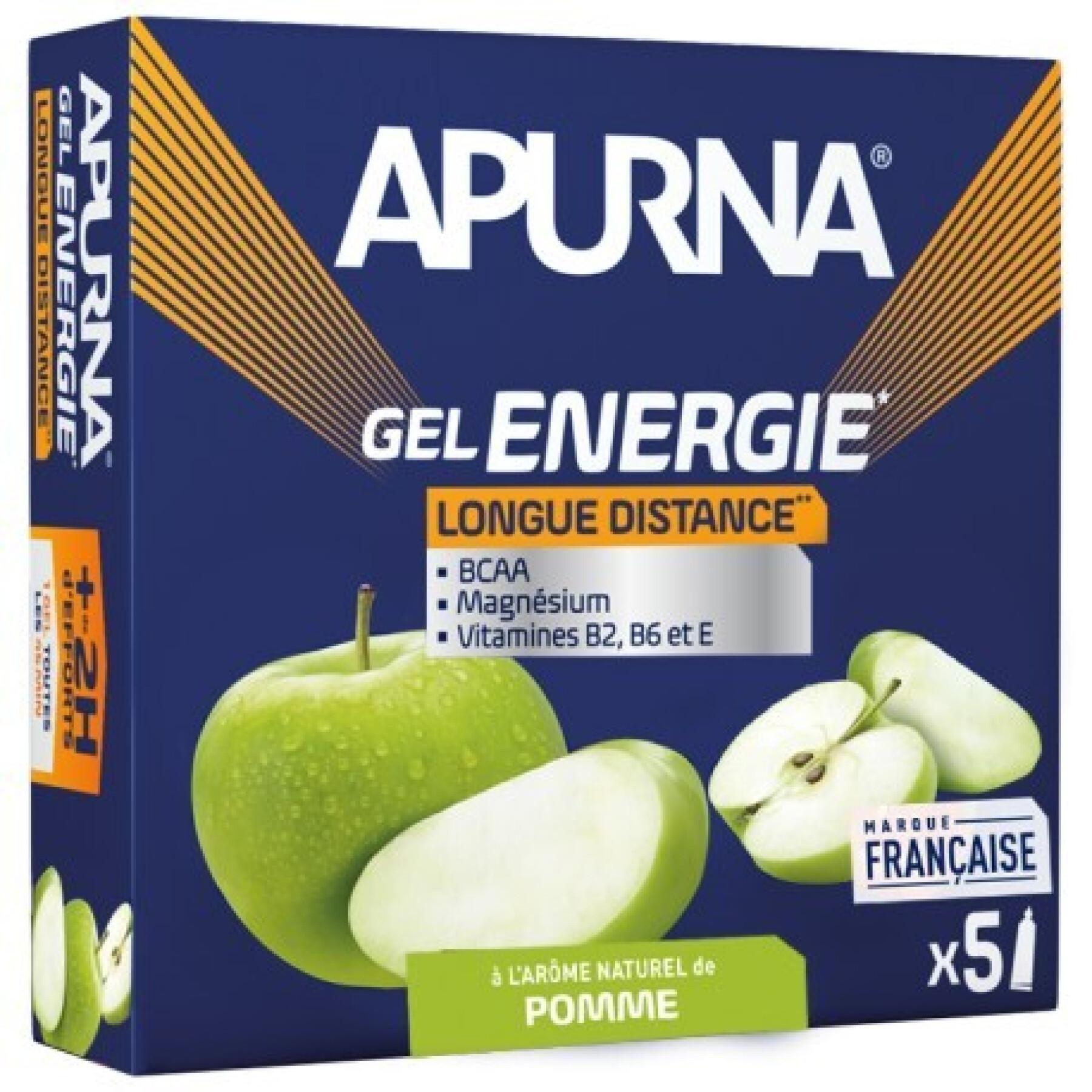 Zestaw 5 żeli energetycznych na długie dystanse zielone jabłko +2h wysiłku Apurna
