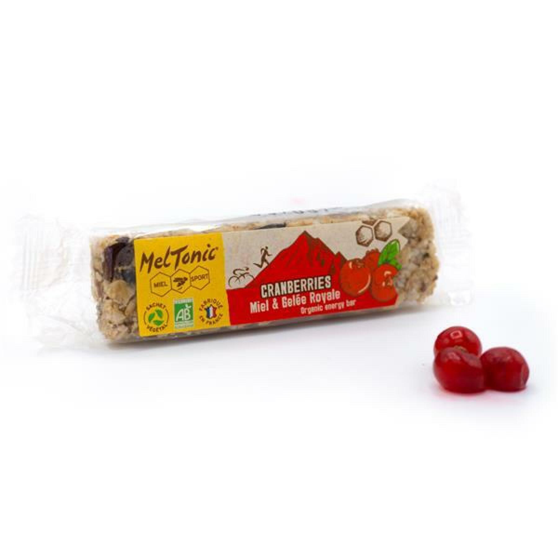 Pudełko 20 organicznych zbożowych batoników odżywczych craberries & roasted hazelnuts Meltonic 30 g